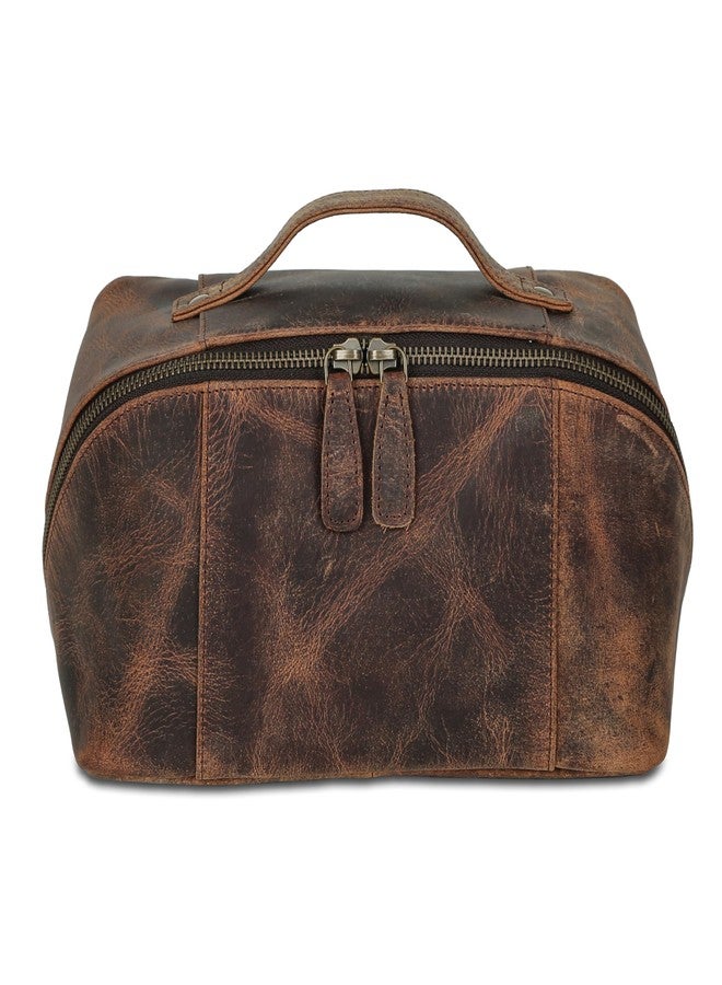 كومال سي حقيبة أدوات تجميل فاخرة من الجلد للرجال من كومال سي - طقم حلاقة مصنوع يدويًا ببطانة داخلية مقاومة للماء، ومساحة تخزين واسعة، ومقبض حمل - حقيبة سفر جلدية للرجال والنساء - Image 2